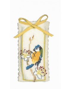 Embroidery kit. Lavender sachet. Blue tit. Textile Heritage Collection. 112333
