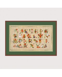 Alphabet embroidered in couted cross stitch. Motif: winter, bears, Christmas, snow. Le Bonheur des Dames 1175