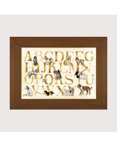 Dogs sampler embroidered in counted cross stitch, petit point on ivory linen. Le Bonheur des Dames 1288