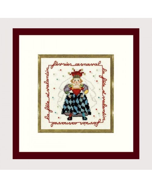 Lady Joker in a carnival costume. Counted cross stitch embroidery kit. Le Bonheur des Dames. Item n°  2228