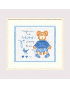 Counted cross stitch kit. Matteo Birth - teddy bear in a blue jumper. Le Bonheur des Dames 2633