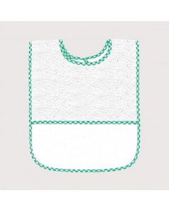 White terry bib with green gingham edge and Aida band to embroider. BAV17