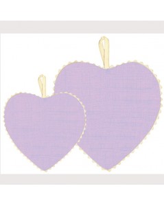 Ready-to-embroider lilac even-weave linen heart with white edge. Big and small model. Le Bonheur des Dames CGPM10