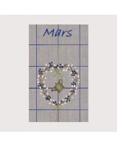 March Cloth. Tea-towel to embroider by cross stitch. Motive: flowers and watering can. Le Bonheur des Dames. TL03