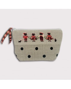 Case representing four cats dressed in red and black tartan, Christmas style. Embroidery kit, petit point. 9027