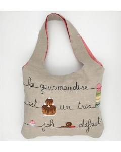 Traditional embroidery kit linen handbag. Motive: pastries and macarons. Le Bonheur des Dames 2915_M. Bag is sewn.