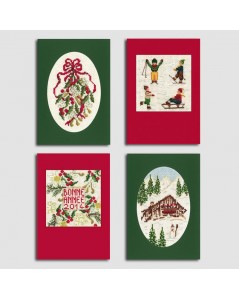 4 Cartes de Vœux Fêtes Fin d'Année avec motifs de Noël, à broder sur toile Aida 8 pts/cm. Le Bonheur des Dames 7535