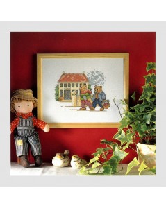 Counted cross stitch embroidery kit. The Bear at school. Permin of Copehagen design. 123002