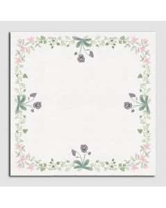 Tablecloth flowers, printed cross stitch motive. White linen. Le Bonheur des Dames 6116