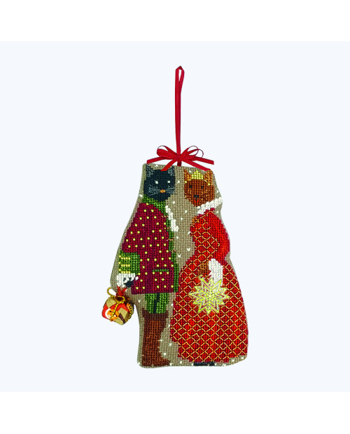 Christmas cat couple. Decorative suspension embroidered in cross stitch. Le Bonheur des Dames 2674