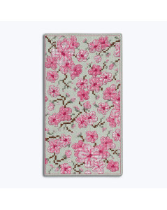 Spectacle case Sakura Flowers embroidered on sky-blue linen. Counted cross stitch kit. Le Bonheur des Dames 3246