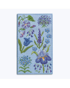 Spectacle Case made of sky blue linen with counted stitch embroidery - blue, mauve, flowers. Le Bonheur des Dames 3249