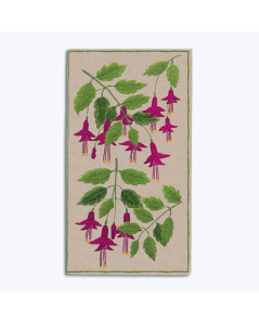 Fuchsias. Spectacle case embroidered with traditional embroidery stitches on natural linen. Le Bonheur des Dames 3011