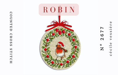 Christmas baubles to embroider in counted cross stitch. Robin bird and Santa-Claus' s Head. Le Bonheur des Dames