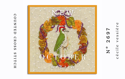 October-Green Woodpecker. Wreaths - months of the year. n° 2697 Le Bonheur des Dames